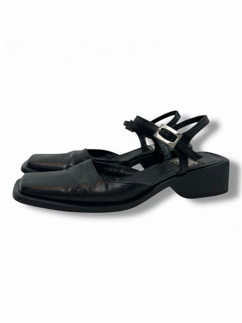 Cesare Paciotti Heroes 1177 Black Leather Square Toe Slingback Heels 37.5 US 6.5